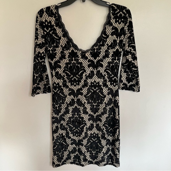 Free People Bodycon Dress Size Small Tan Black Velvet Victorian Goth Whimsygoth - Picture 9 of 10